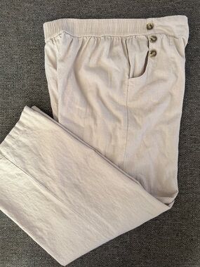 Preowned Land’n Sea Women light Beige Pull-on Linen Blend Pants, size Medium